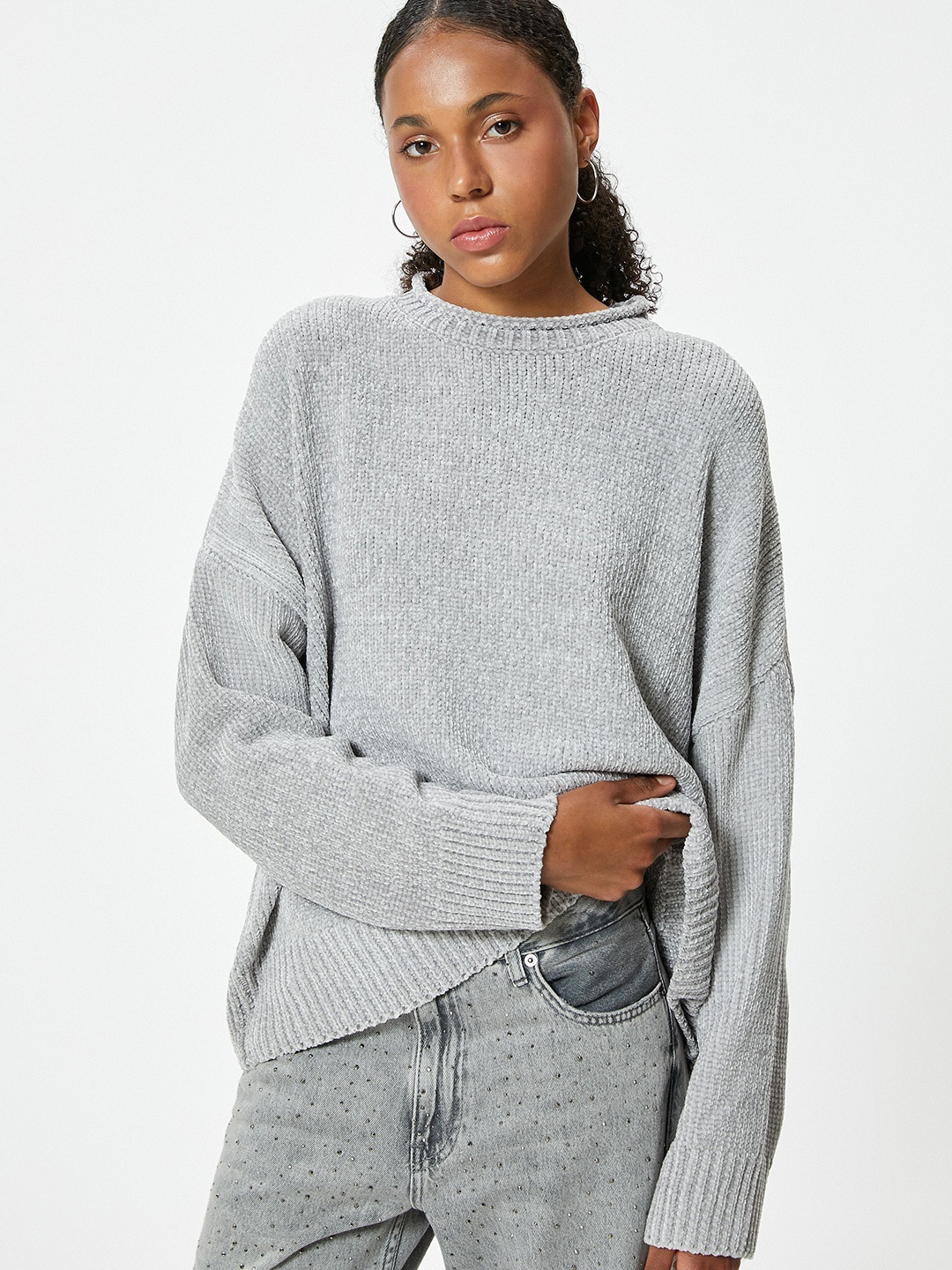 

Koton Women Cable Knit Pullover Sweater, Grey