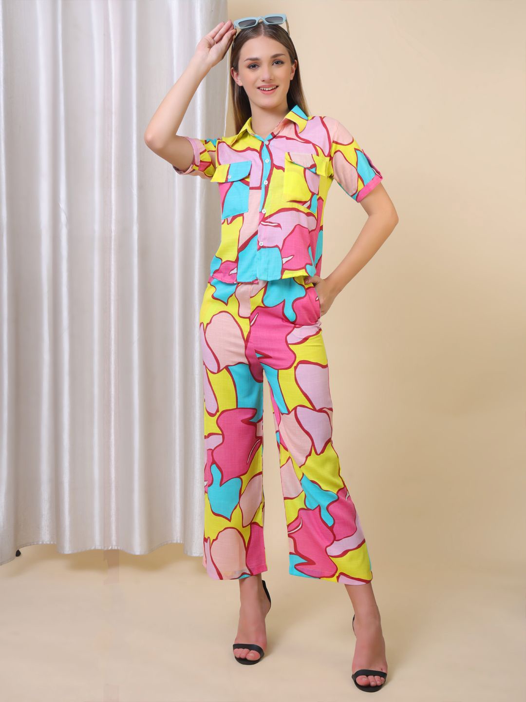 

Softwrap Women Printed Shirt With Trousers Co-Ords Set, Pink