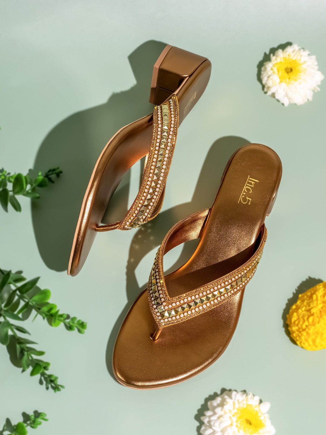 

Inc 5 Women Embellished Ethnic Block Sandals, Gold