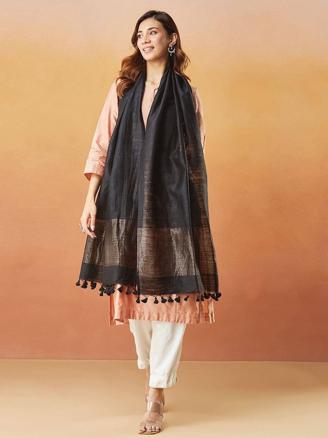 

Fabindia Women Woven Design Stole, Black