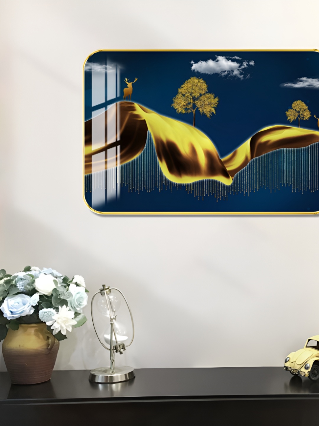 

WALLMAX Gold-Toned & Blue Abstract Wooden Painting Wall Art