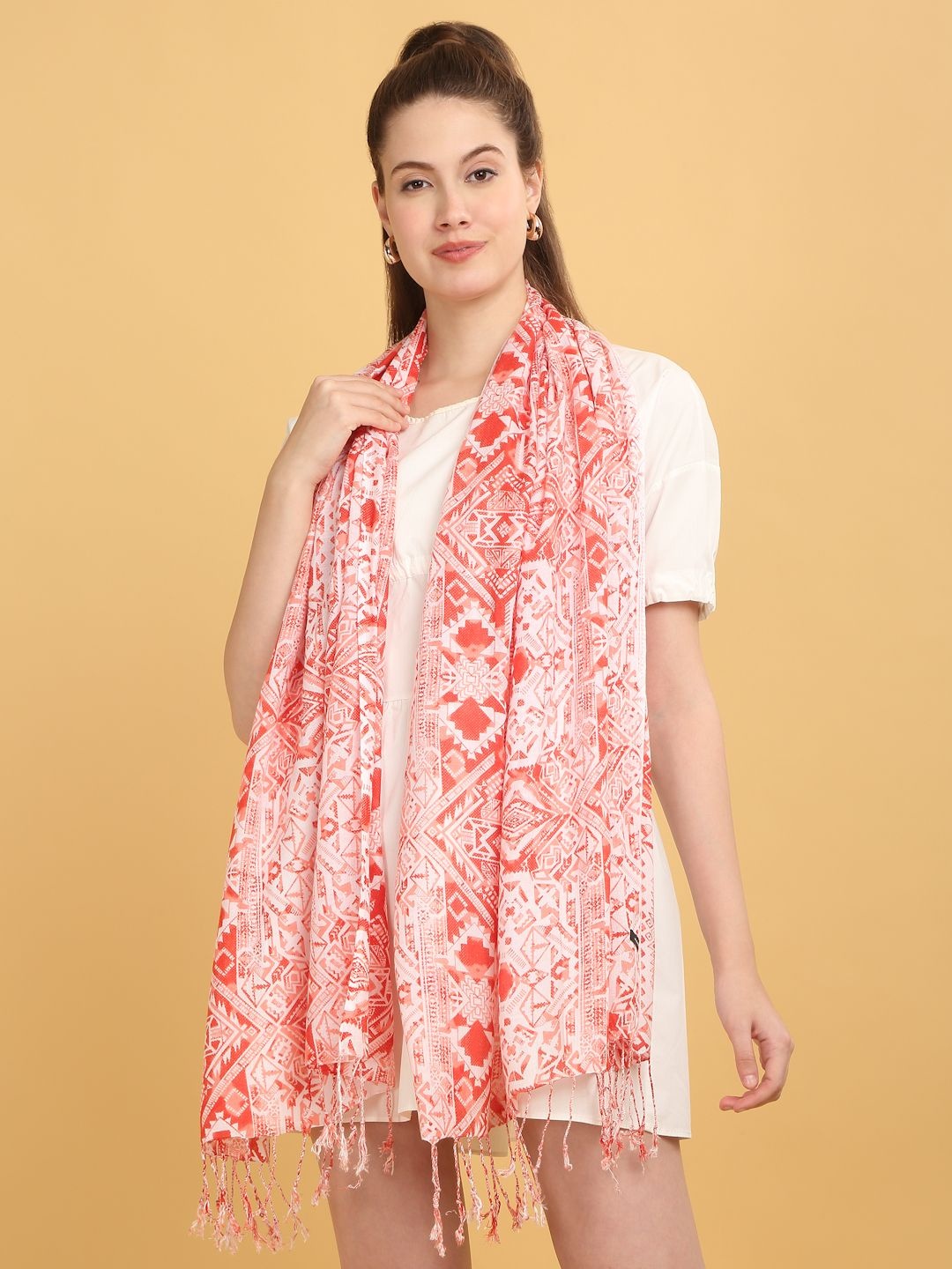 

J Style Women Printed Stole, Red