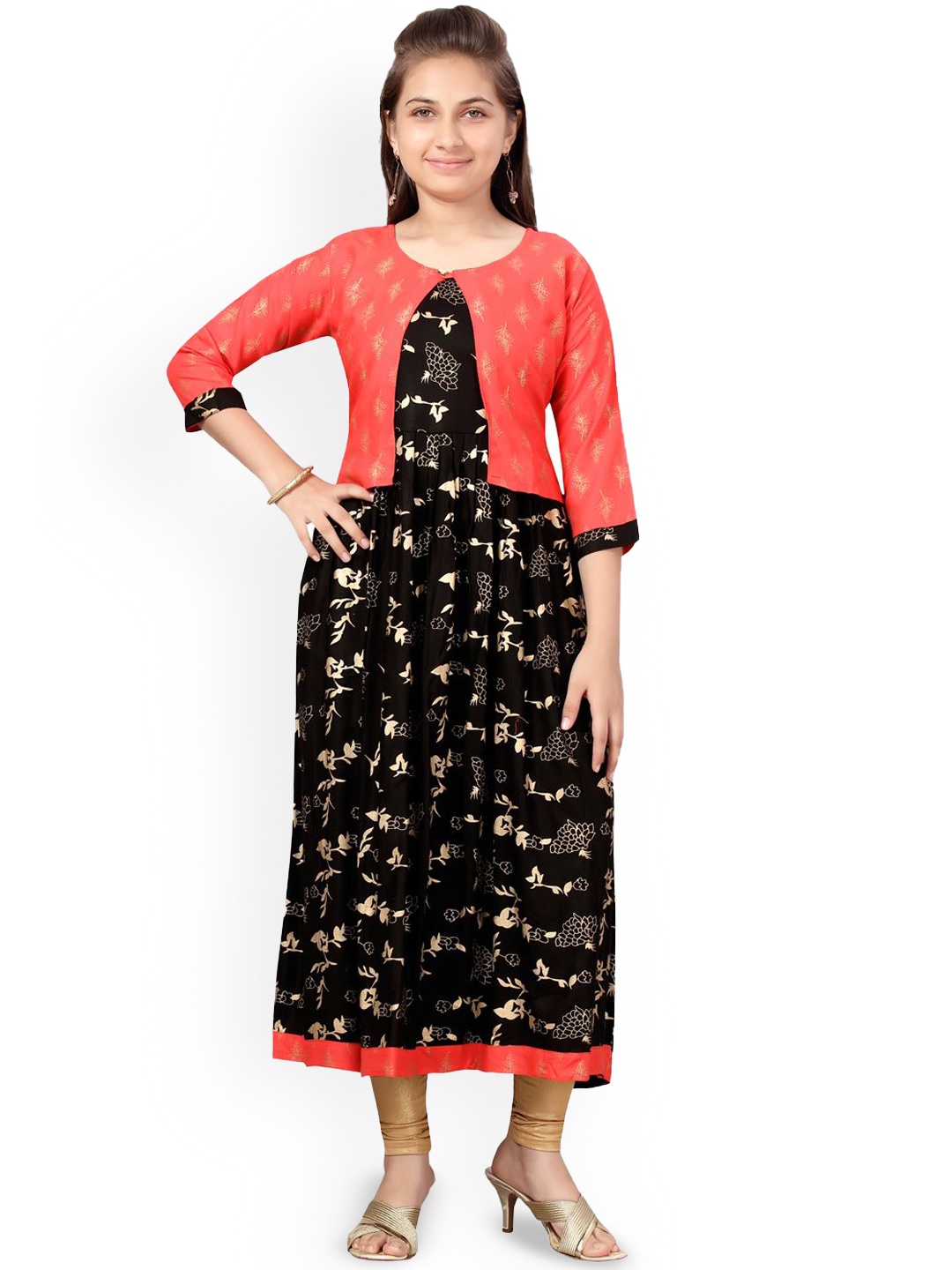 

BAESD Girls Embroidered Anarkali Kurta, Red
