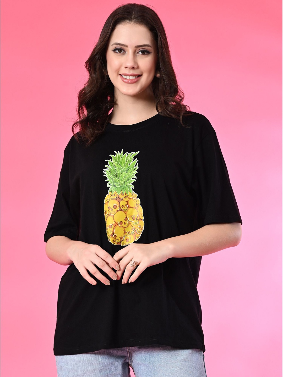 

Funday Fashion Women Graphic Printed Round Neck Cotton Relaxed Fit T-shirt, Black