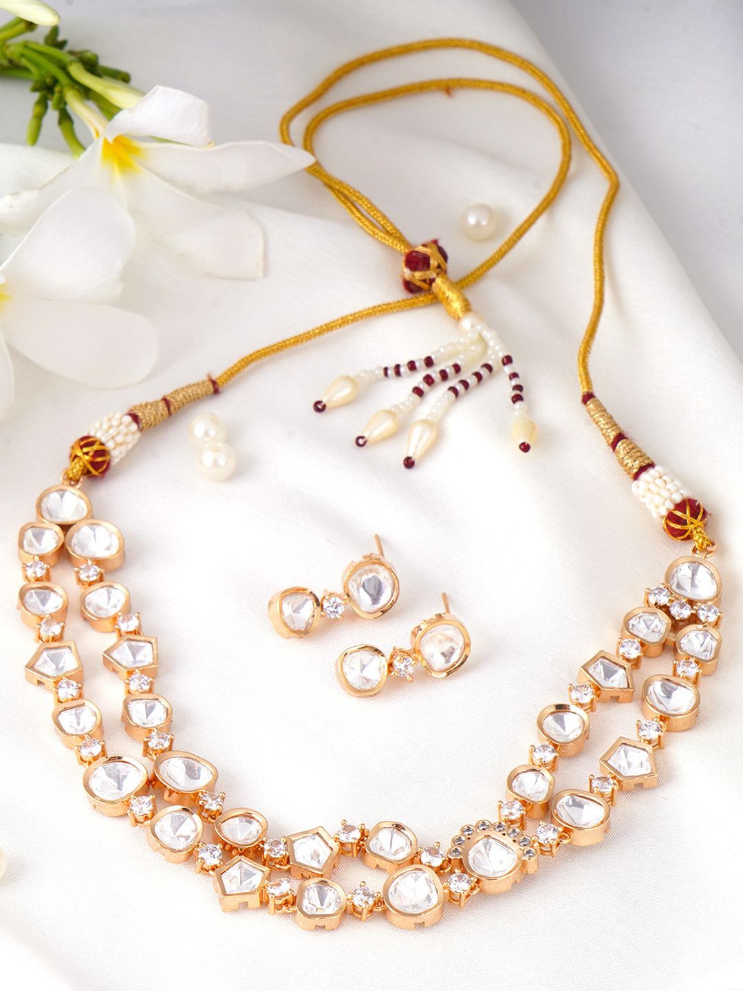 

Adwitiya Collection Gold-Plated American Diamond & Kundan Studded Jewellery Set
