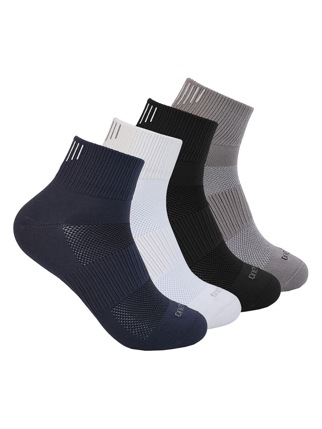 

One8 Men Pack Of 4 Printed Ankle-Length Socks, Black