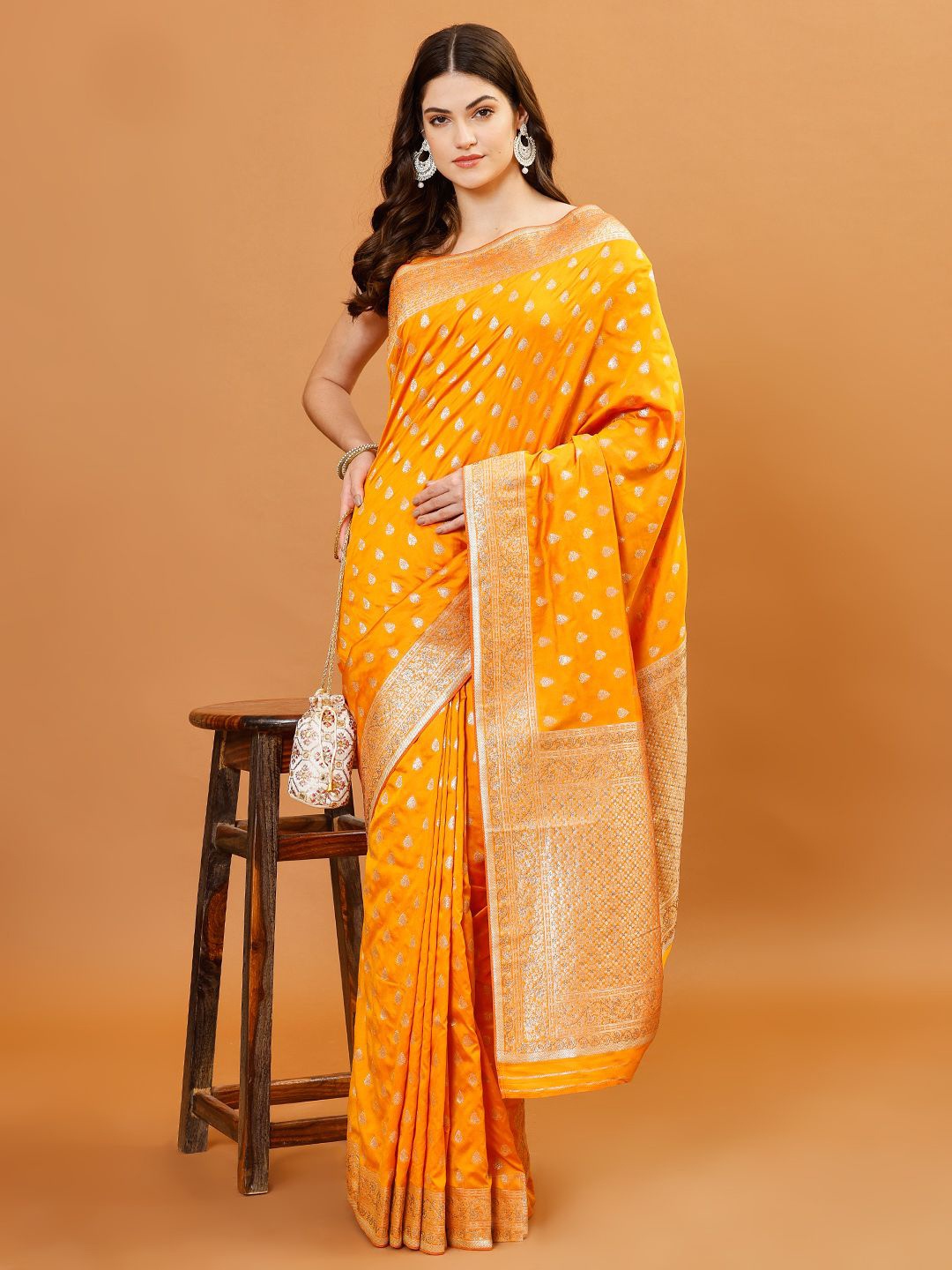 

Meena Bazaar Woven Design Zari Banarasi Saree, Yellow