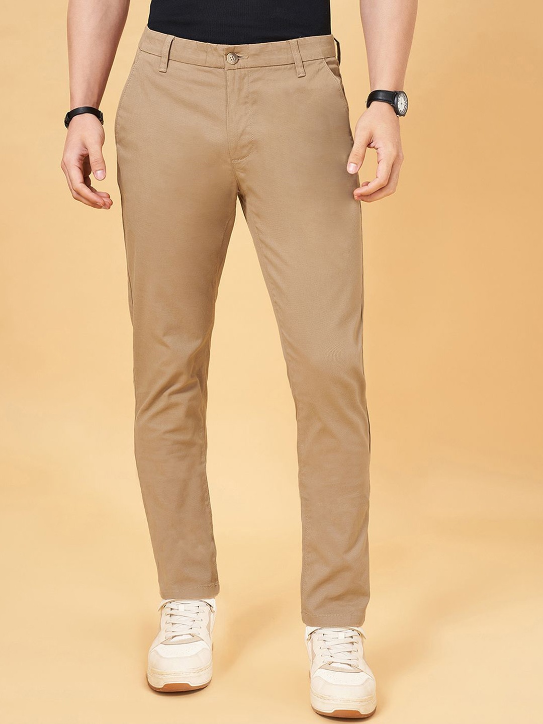

BYFORD by Pantaloons Men Slim Fit Formal Trousers, Khaki