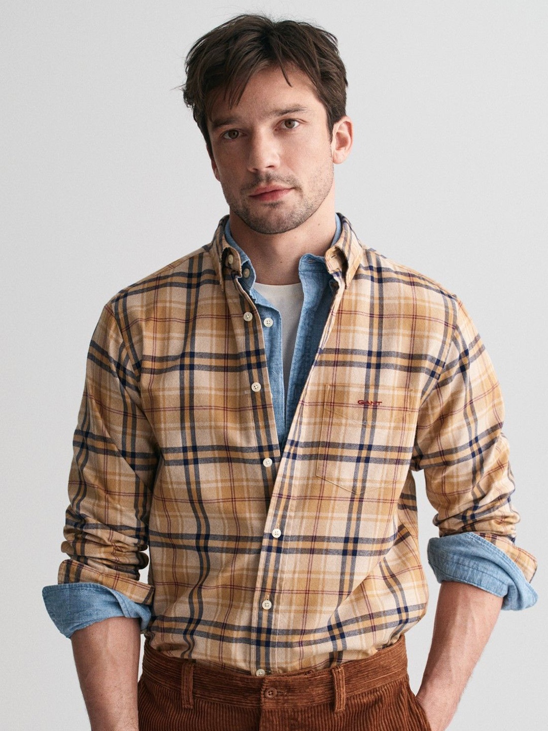 

GANT Men Button-Down Collar Tartan Checked Cotton Casual Shirt, Beige