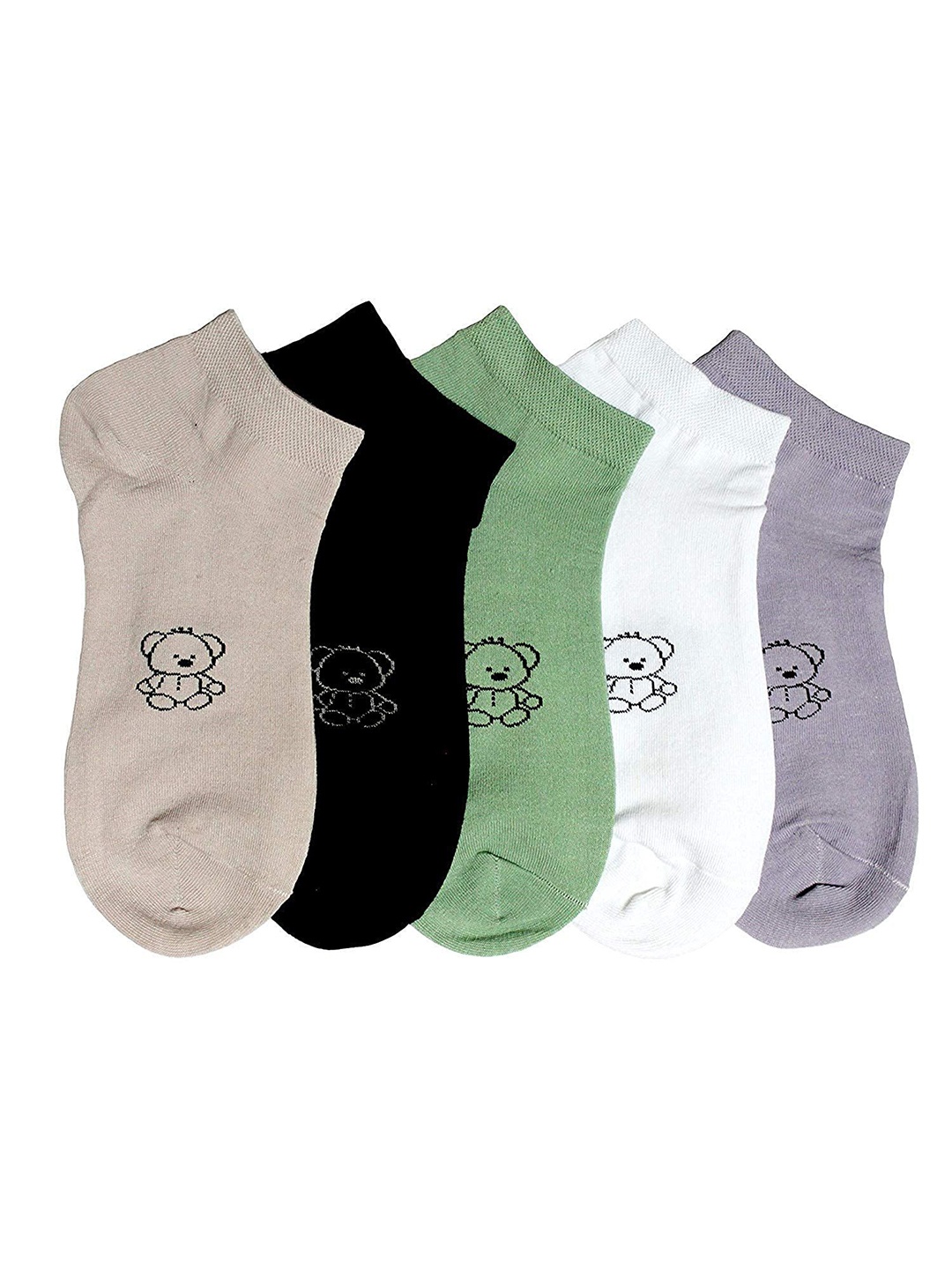 

Infispace Pack of 5 Women Patterned Cotton Ankle Length Socks, Black