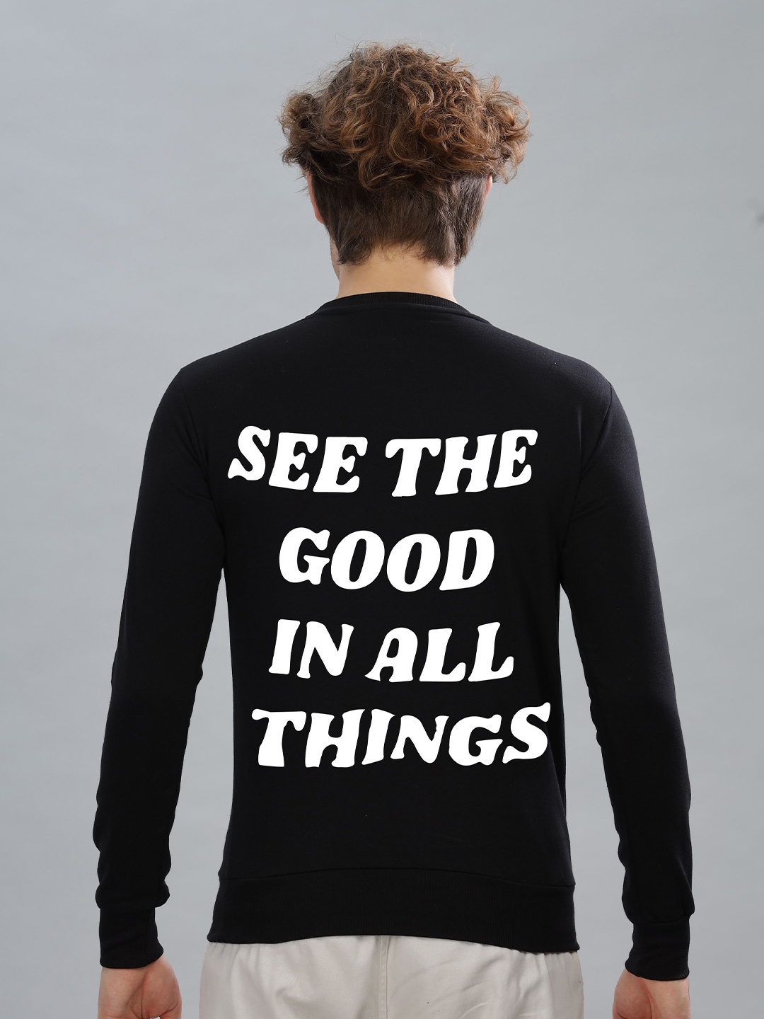 

FALTU.CO Men Typography Printed Round Neck Cotton Pullover Sweatshirt, Black