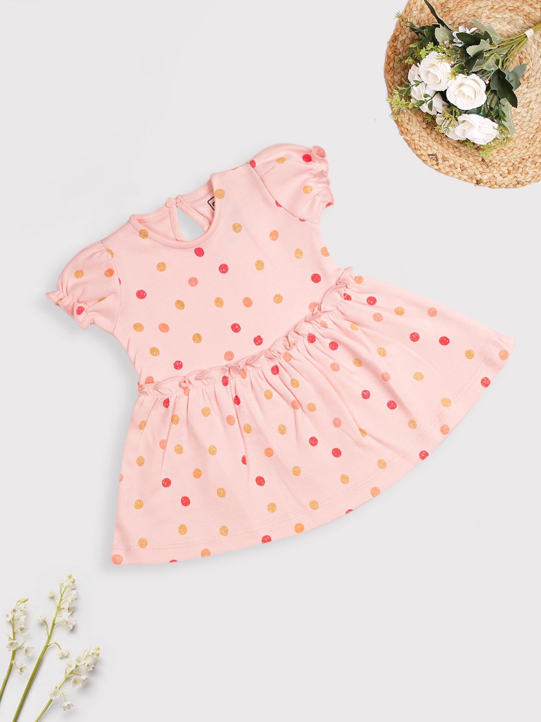 

MeeMee Polka Dot Print Cotton Puff Sleeve Fit & Flare Dress, Pink