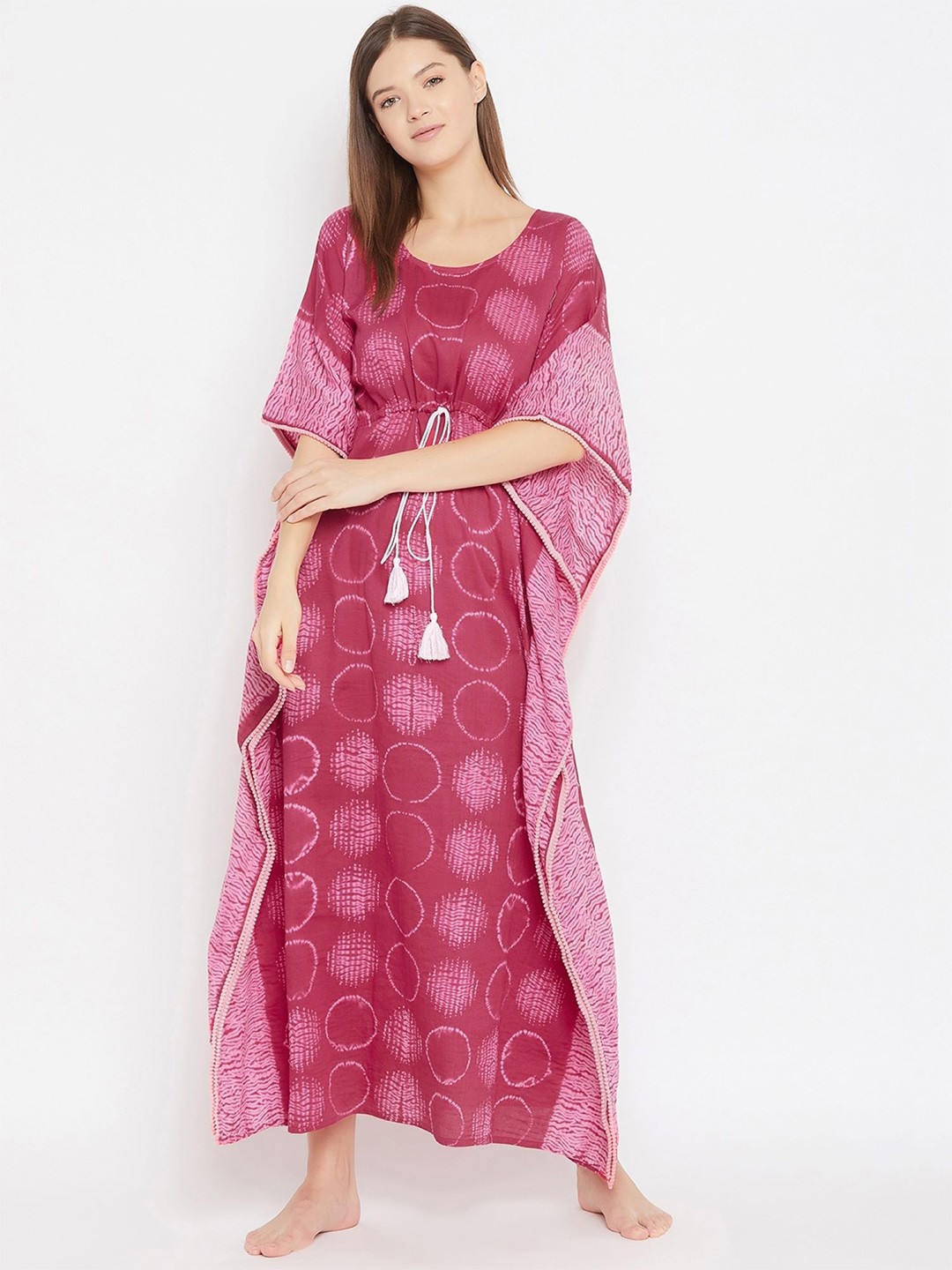 

The Kaftan Company Printed Pure Cotton Maxi Nightdress, Pink