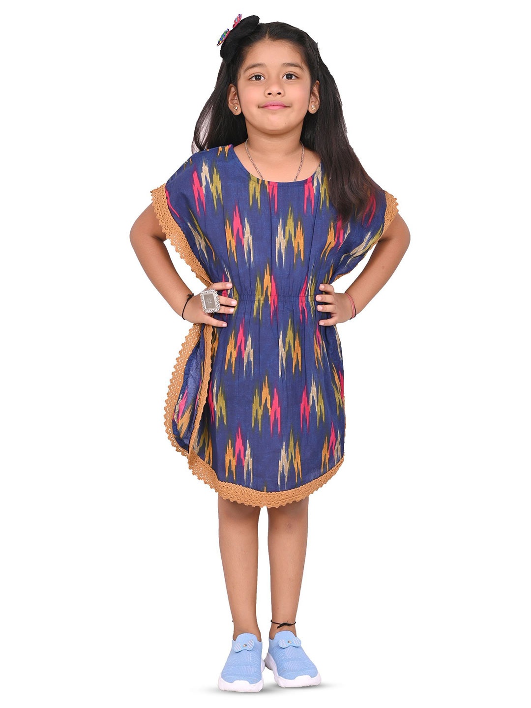 

Cloth Bites Girls Abstract Printed Round Neck Cotton Top, Blue