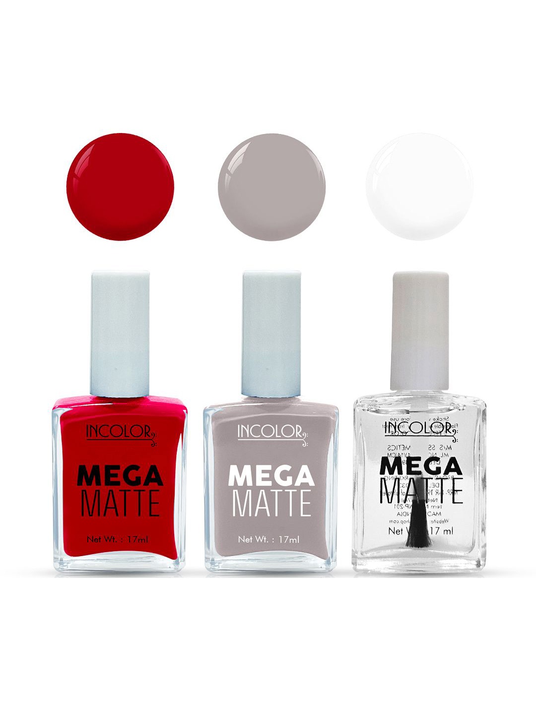 

INCOLOR Set Of 3 Mega Matte Nail Paint - 17 ml Each - 72 - 01 - 40, Multi