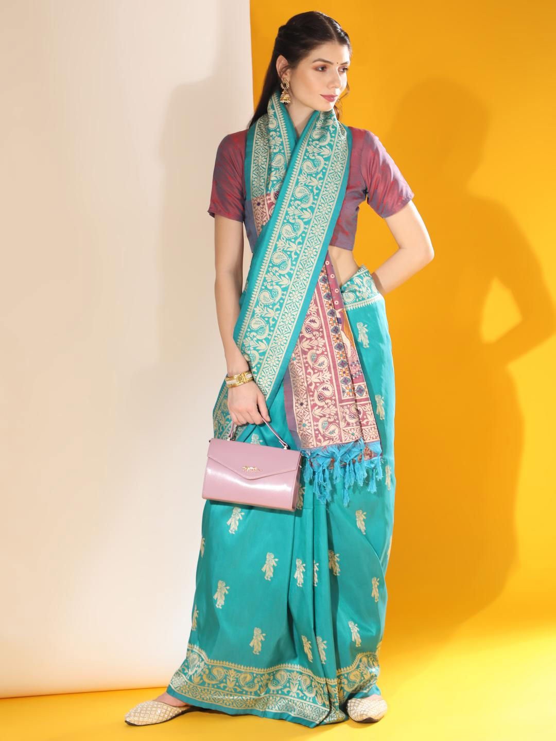 

Kandora Woven Design Zari Pure Silk Saree, Blue