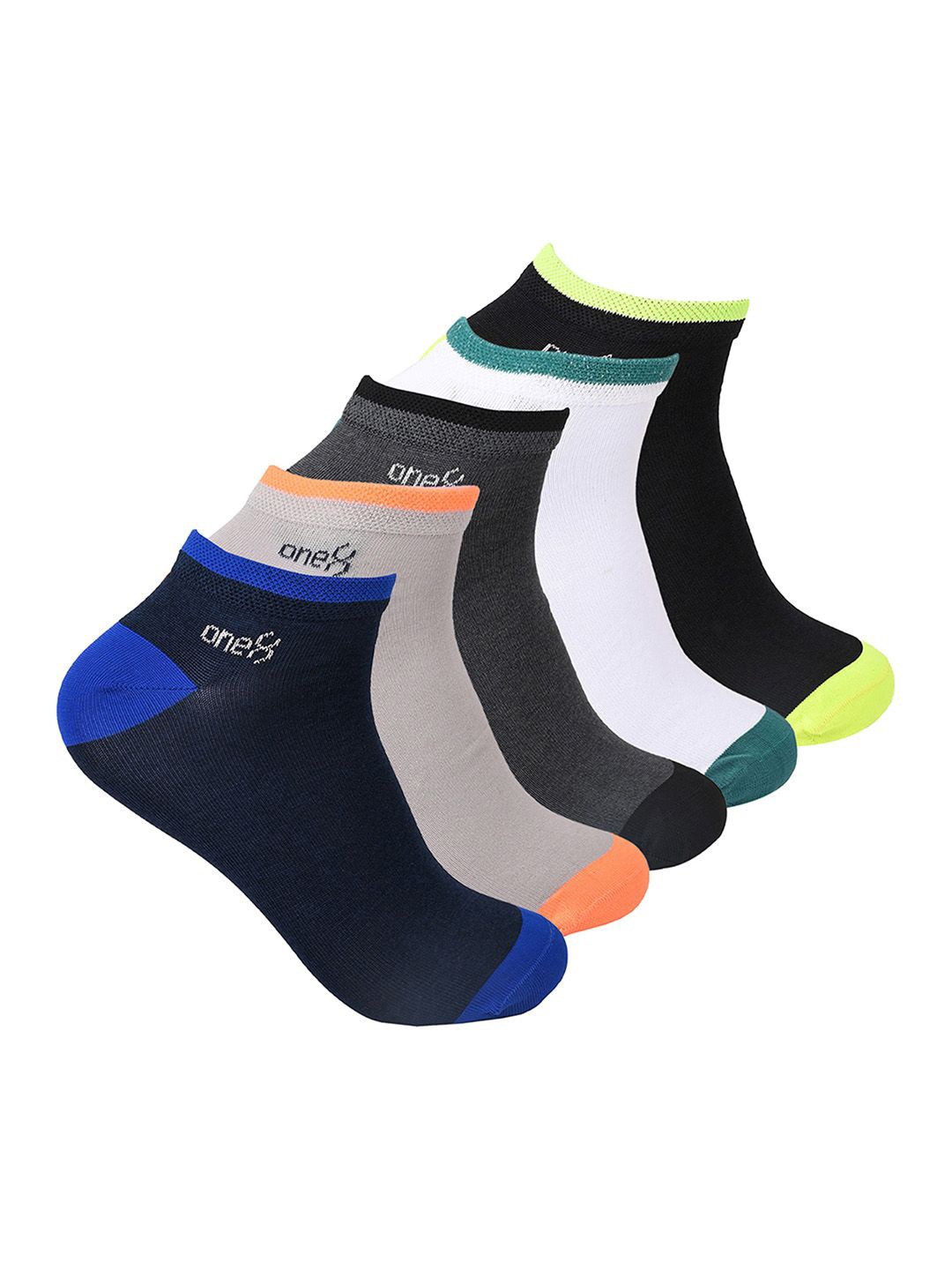 

One8 By Virat Kohli Men Pack Of 5 Colourblocked Cotton Ankle Length Socks, Black
