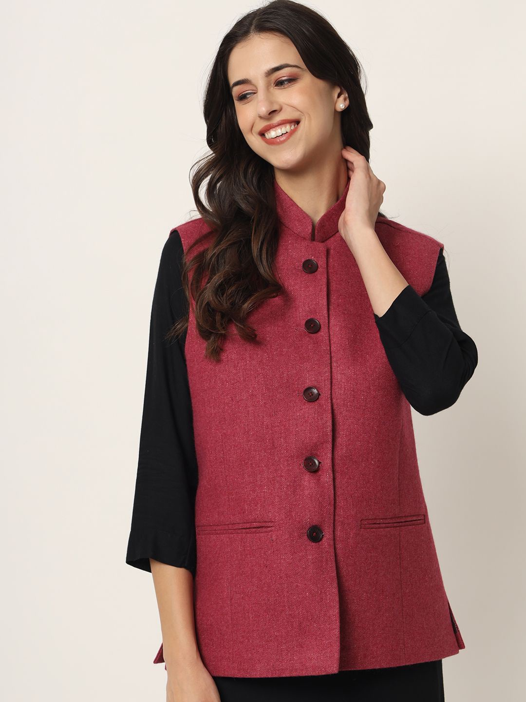 

KALINI Women Woven Woolen Nehru Jackets, Red