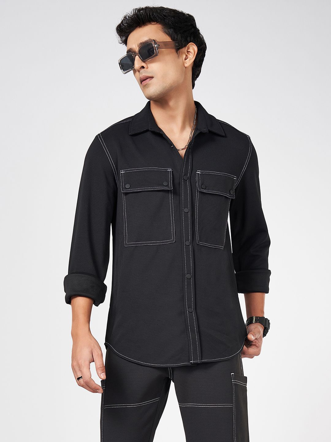 

Street 808 by Pantaloons Men Spread Collar Solid Slim Fit Casual Shirt, Black