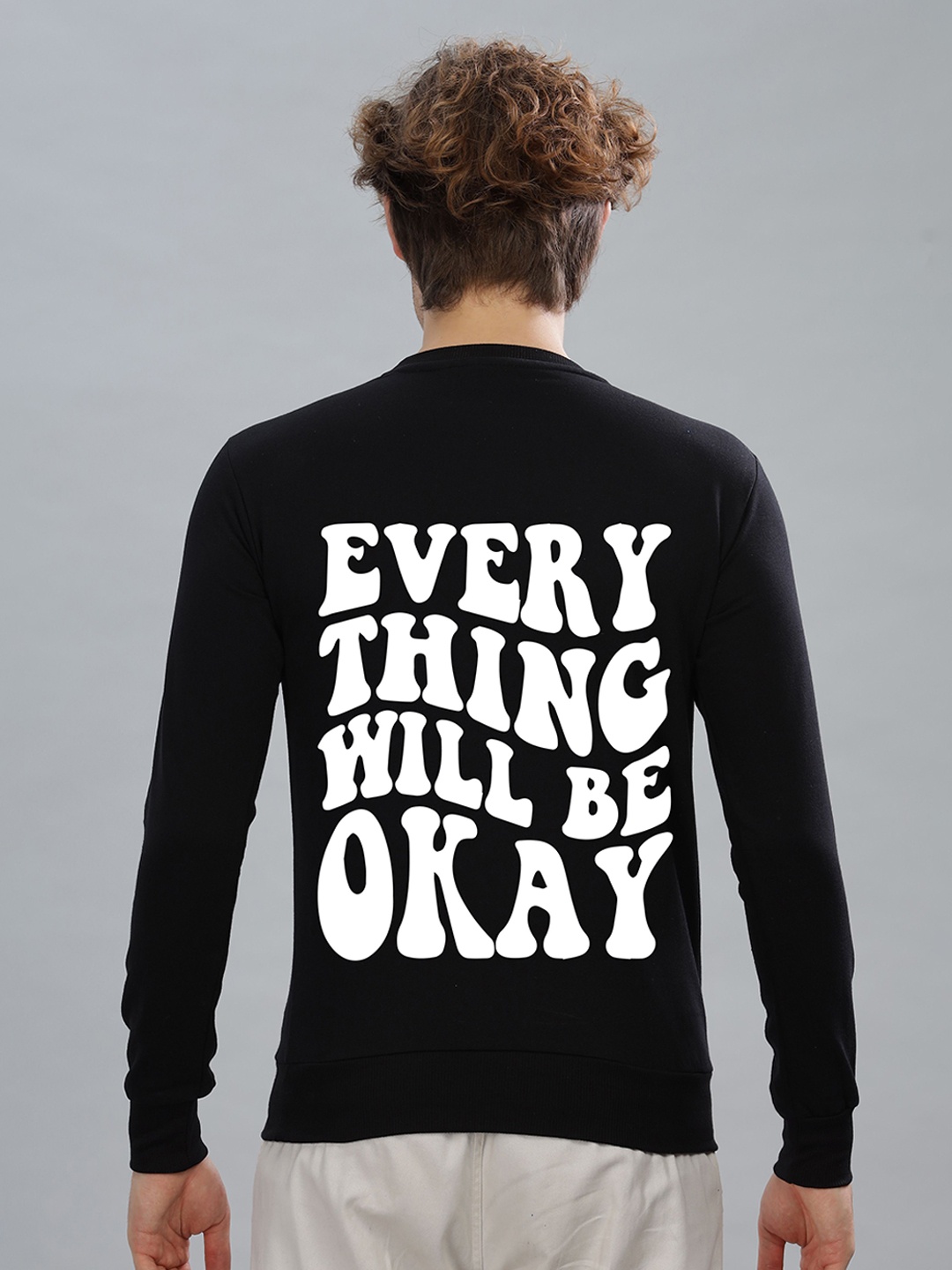 

FALTU.CO Men Typography Printed Round Neck Cotton Pullover Sweatshirt, Black