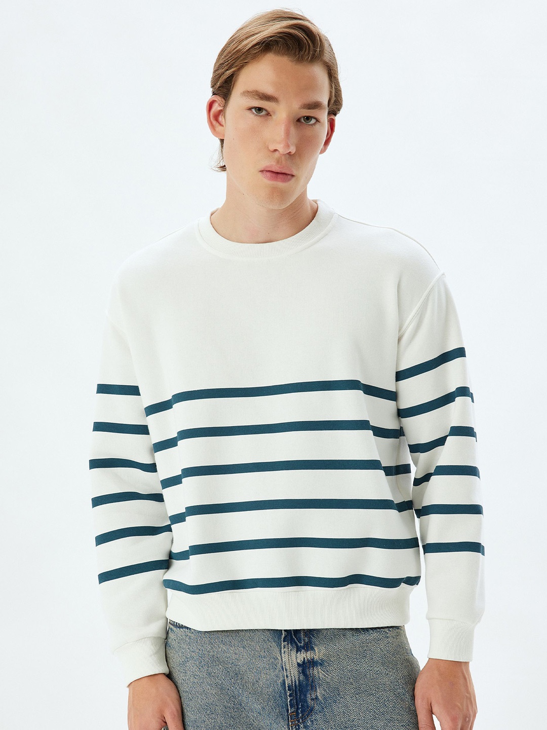 

Koton Men Striped Round Neck Cotton Pullover Sweatshirt, Yellow