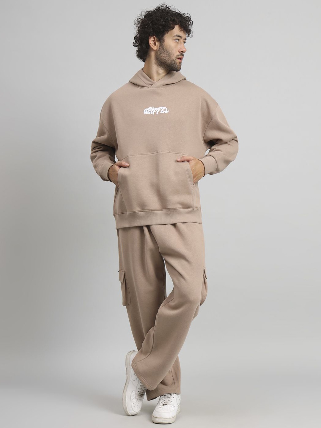 

GRIFFEL Men Printed HoddedTracksuits, Cream