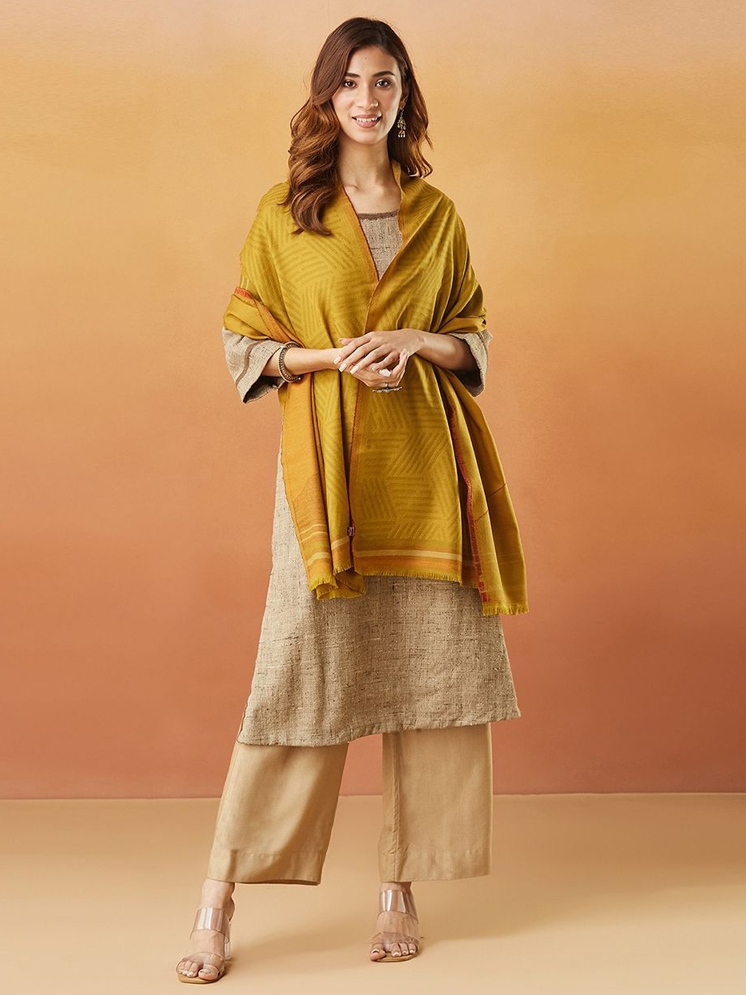 

Fabindia Women Woven Design Stole, Mustard