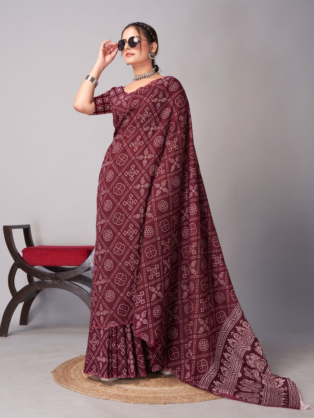 

Anouk Geometric Printed Pure Cotton Block Print Saree, Maroon