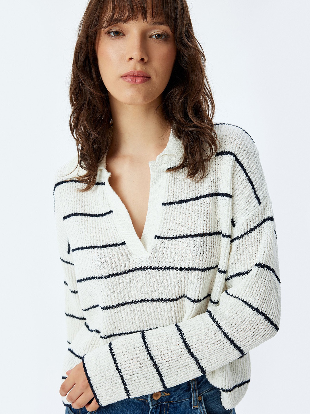 

Koton Women Striped Cotton Pullover, White