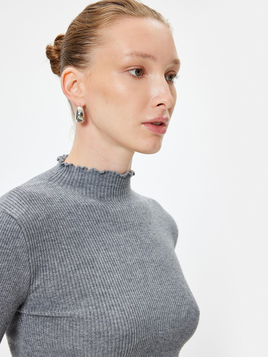 

Koton Women Cotton Ribbed Pullover, Grey