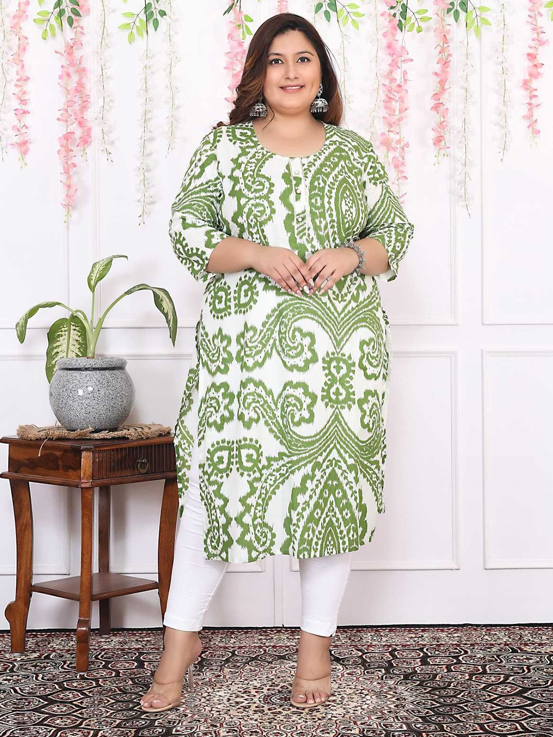 

FLAVIA CREATION Women Plus Size Ethnic Motifs Printed Kurta, White