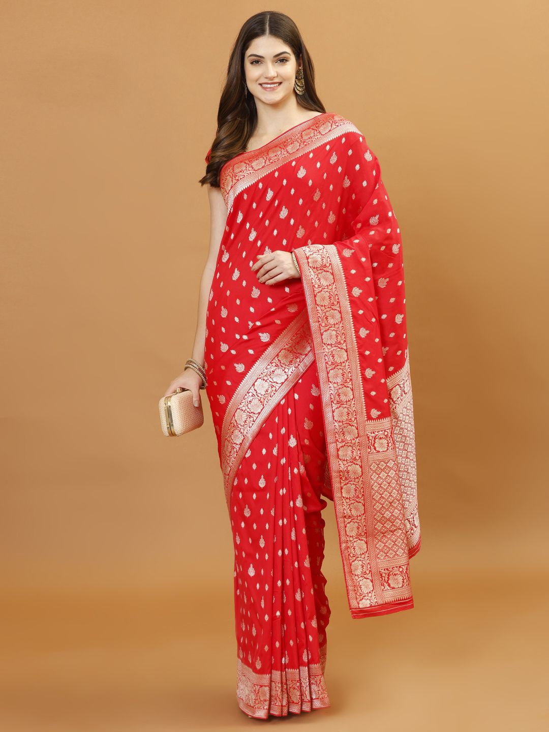 

Meena Bazaar Woven Design Zari Banarasi Saree, Red