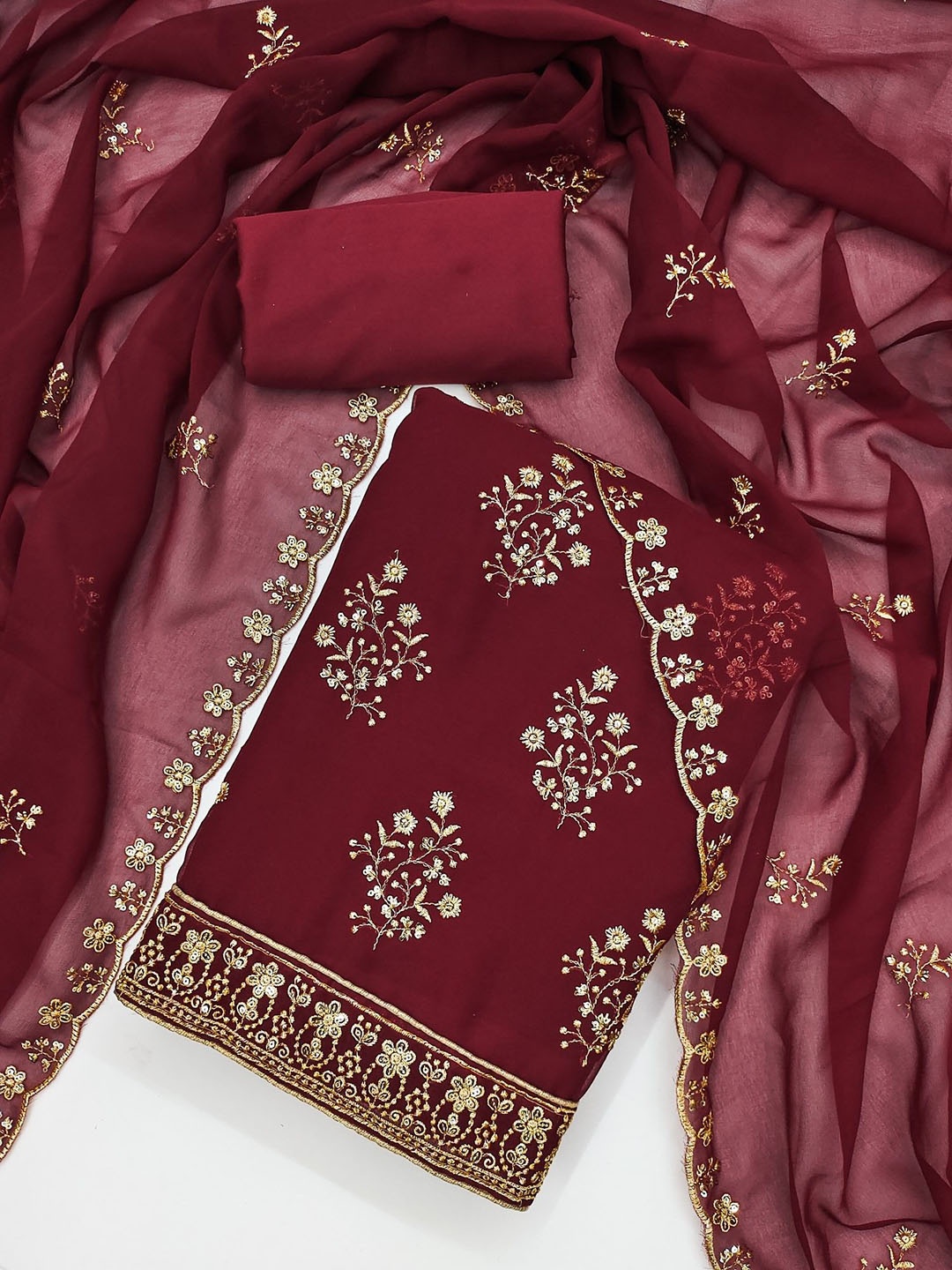

Panzora Embroidered Unstitched Dress Material, Red