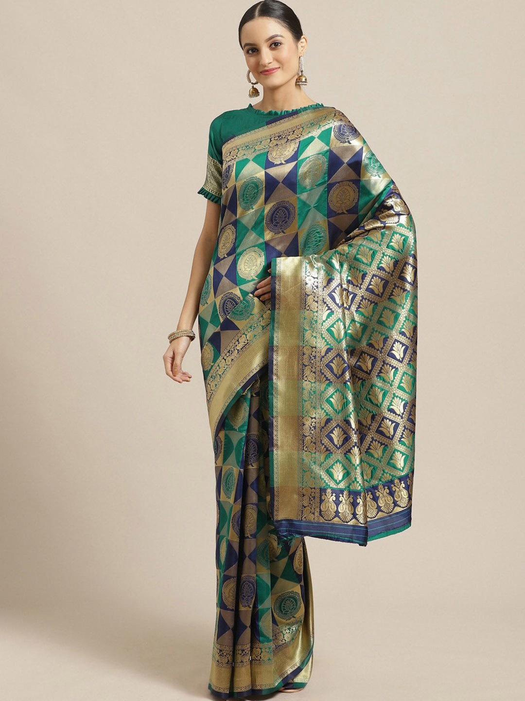 

KALINI Woven Design Zari Banarasi Saree, Teal