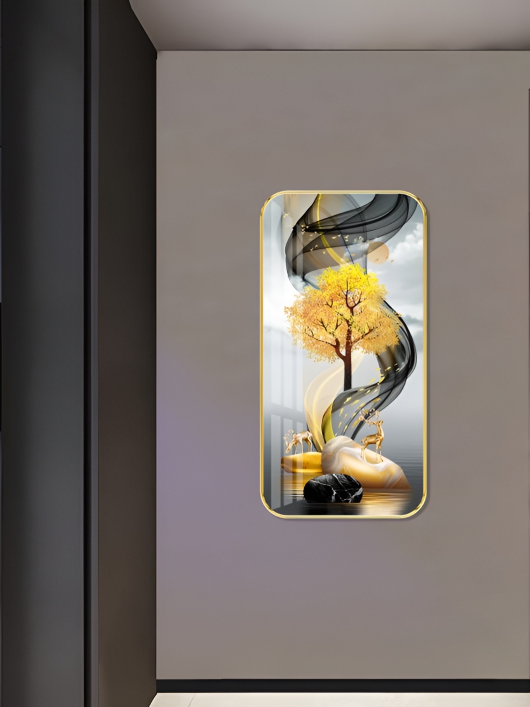 

WALLMAX Gold-Toned & Grey Printed High Glossy Wooden Wall Art