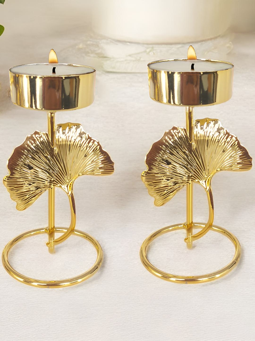 

Art Street Diwali Tealight Holder Ginkgo Leaf Festive Puja Diya, Gold