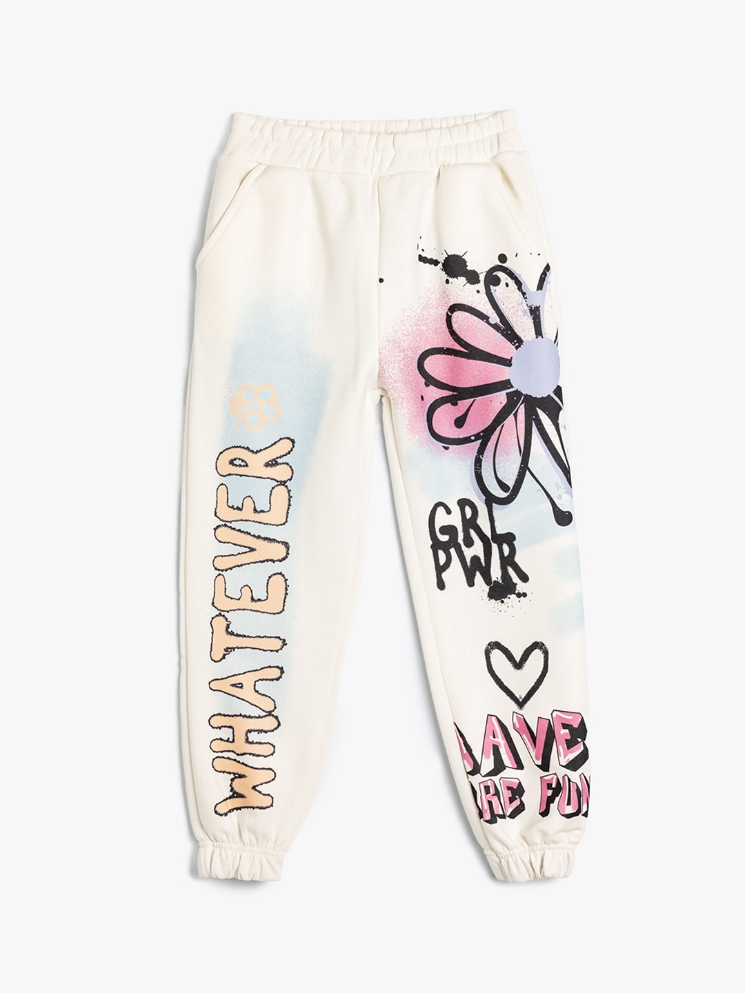 

Koton Girls Typography Printed Mid Rise Joggers, Off white