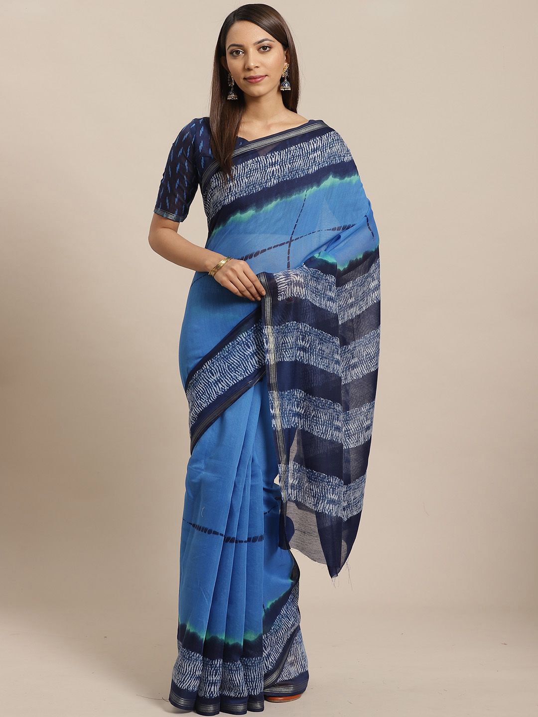 

KALINI Geometric Printed Bagh Saree, Blue