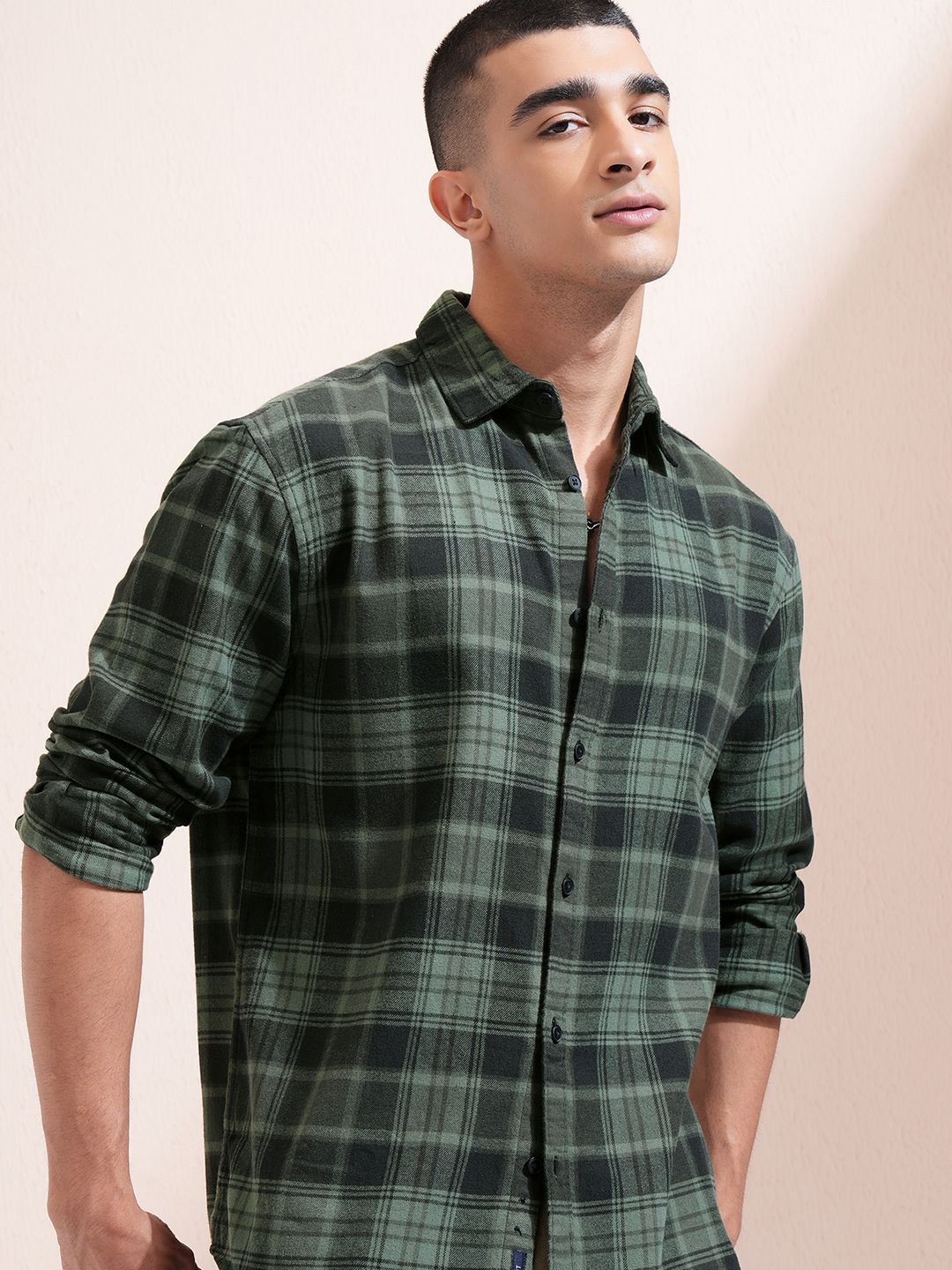 

HIGHLANDER Men Checked Casual Shirt, Green