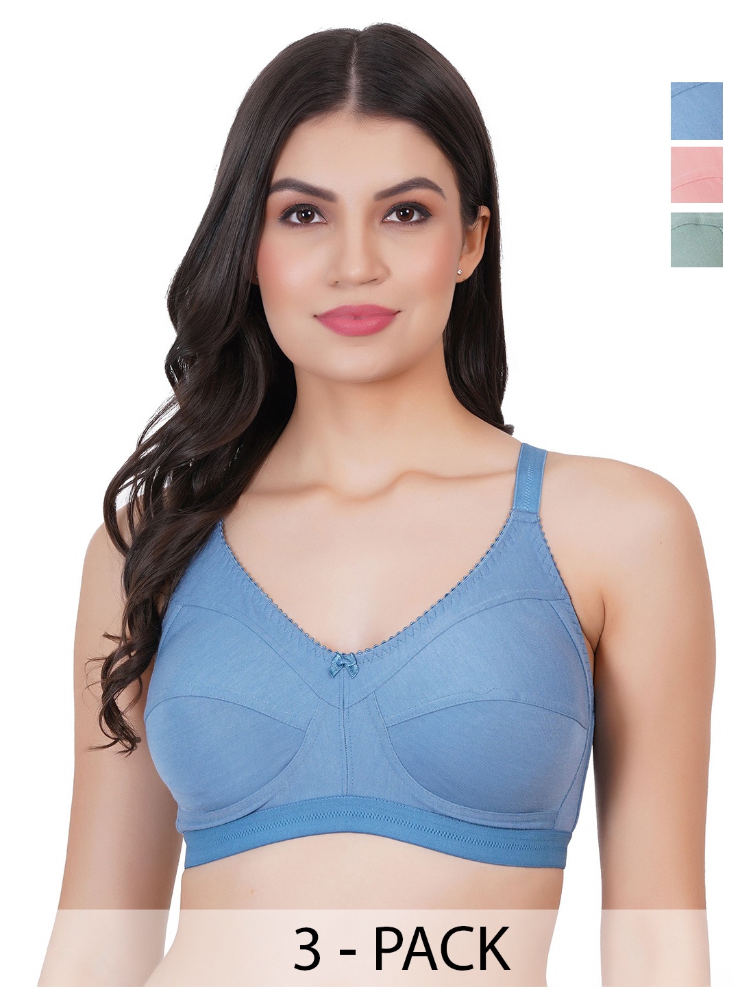 

Skin Beauty Pack Of 3 Full Coverage Cotton T-shirt Bra, Blue
