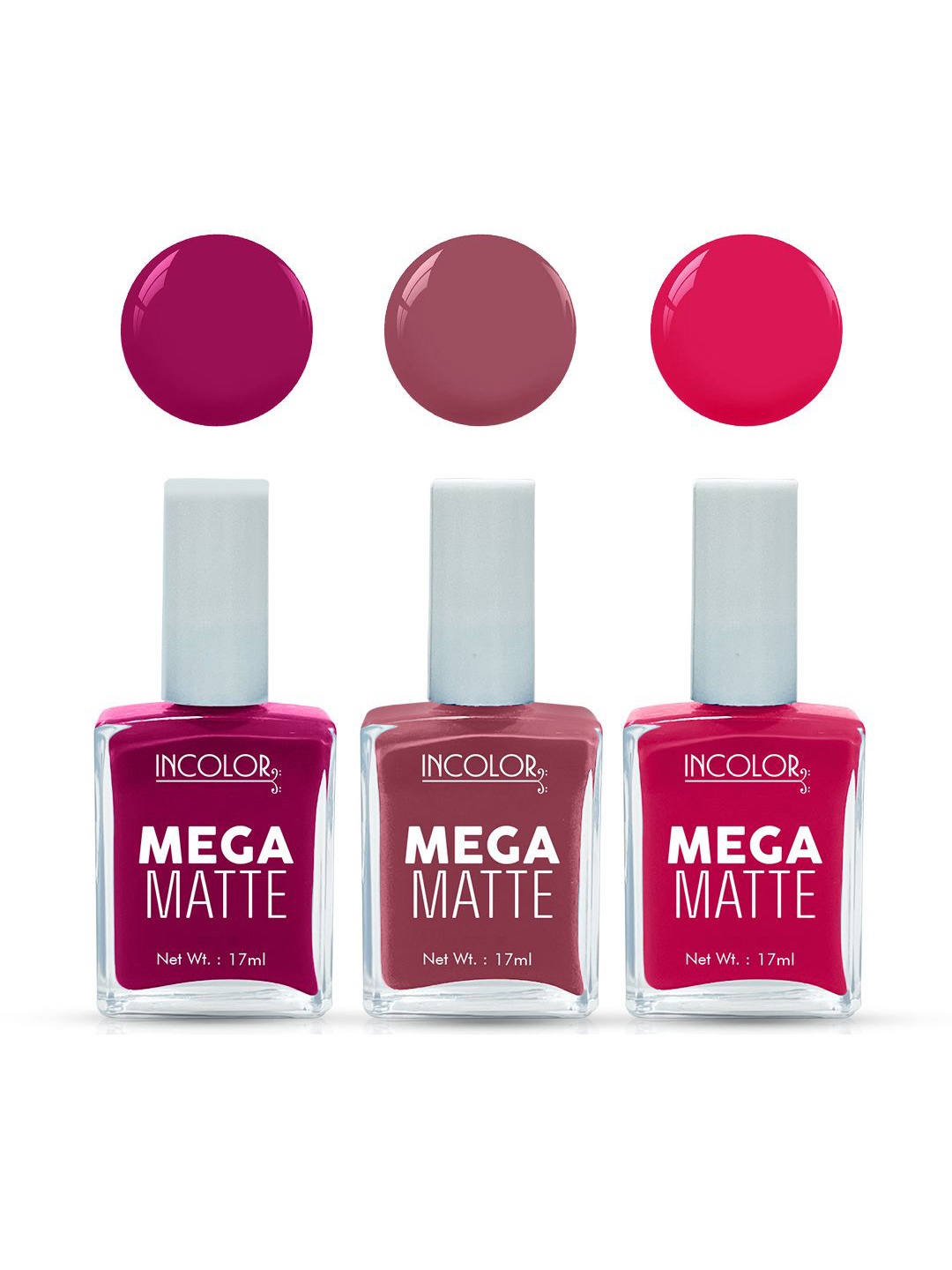 

INCOLOR Set Of 3 Mega Matte Nail Paint - 17 ml Each - 61 - 26 - 30, Multi