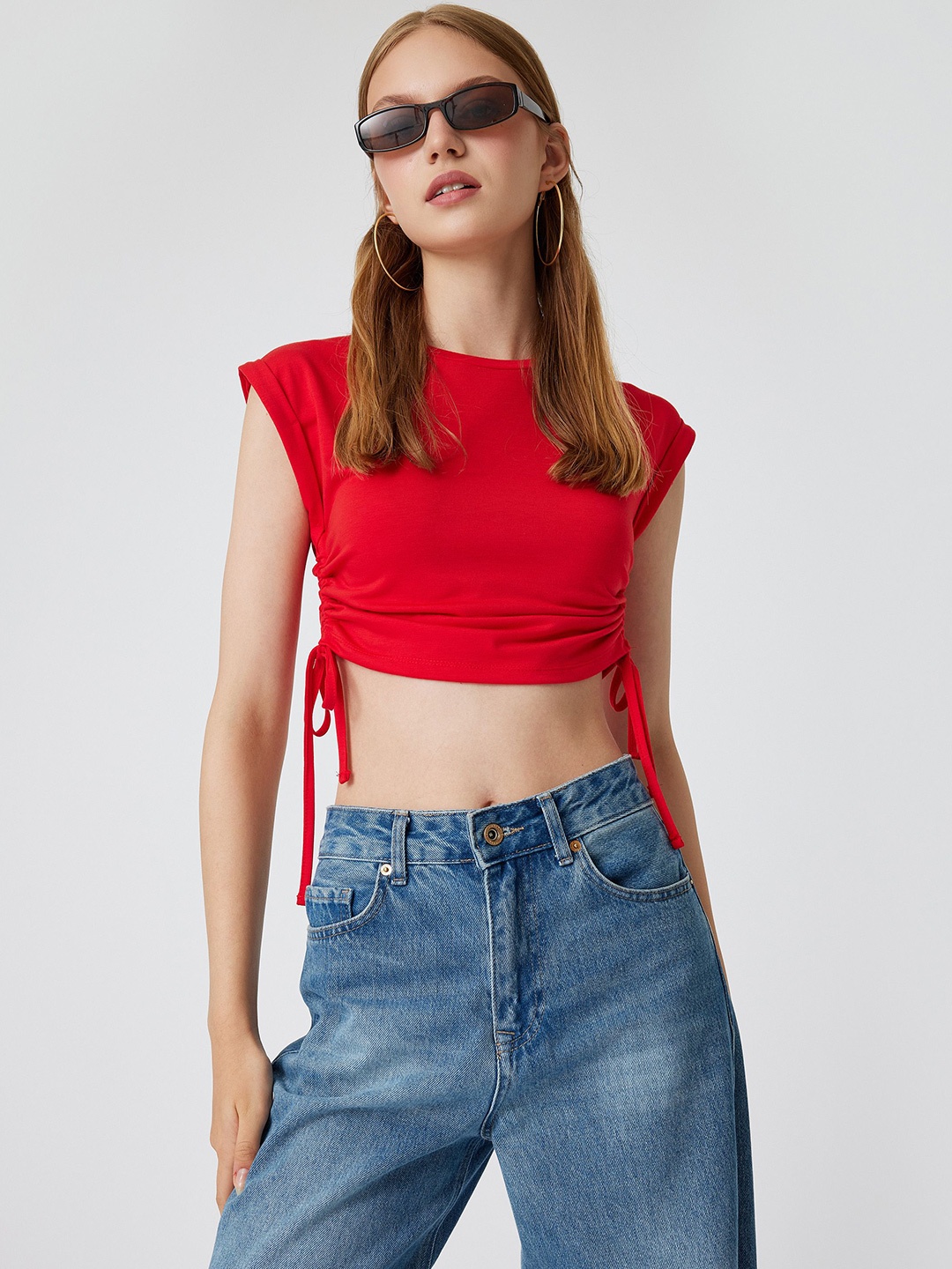 

Koton Women Solid Round Neck Nylon Top, Red