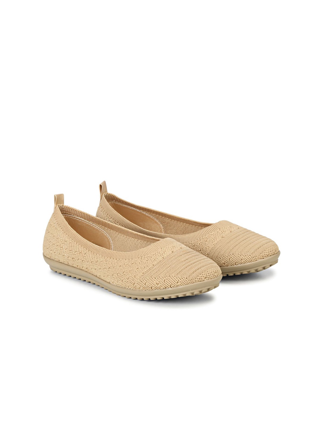 

TRY FEET Women Textured Slip-On Calusal Ballerina Flats, Beige