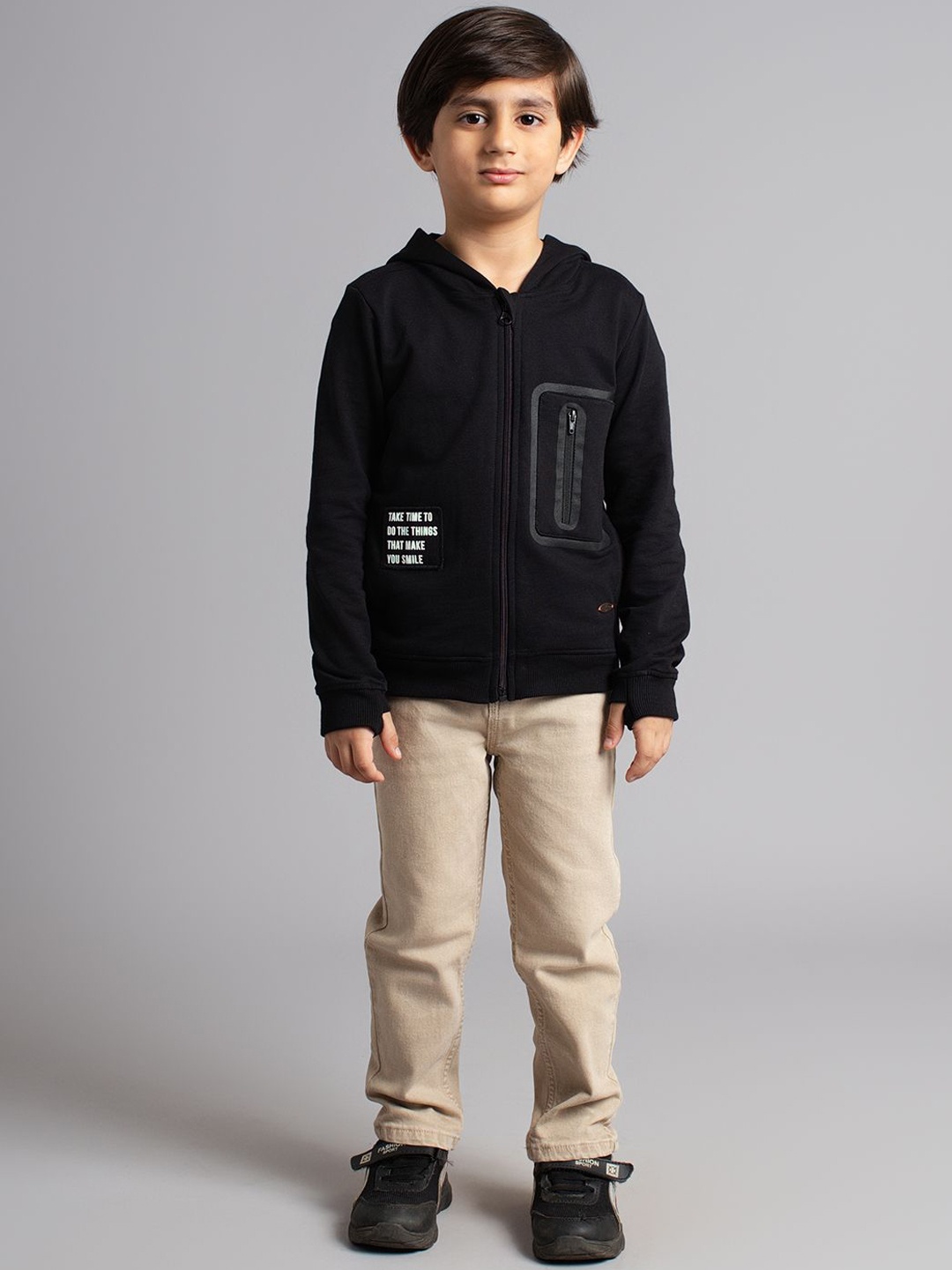 

Ed-a-Mamma Boys Printed Hooded Open Front Jacket, Black