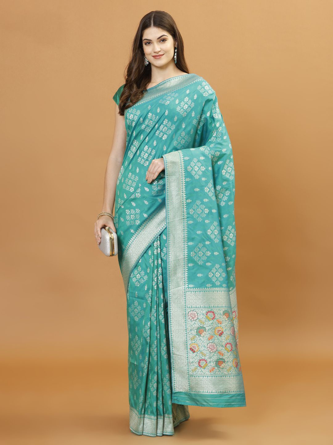 

Meena Bazaar Woven Design Zari Banarasi Saree, Sea green