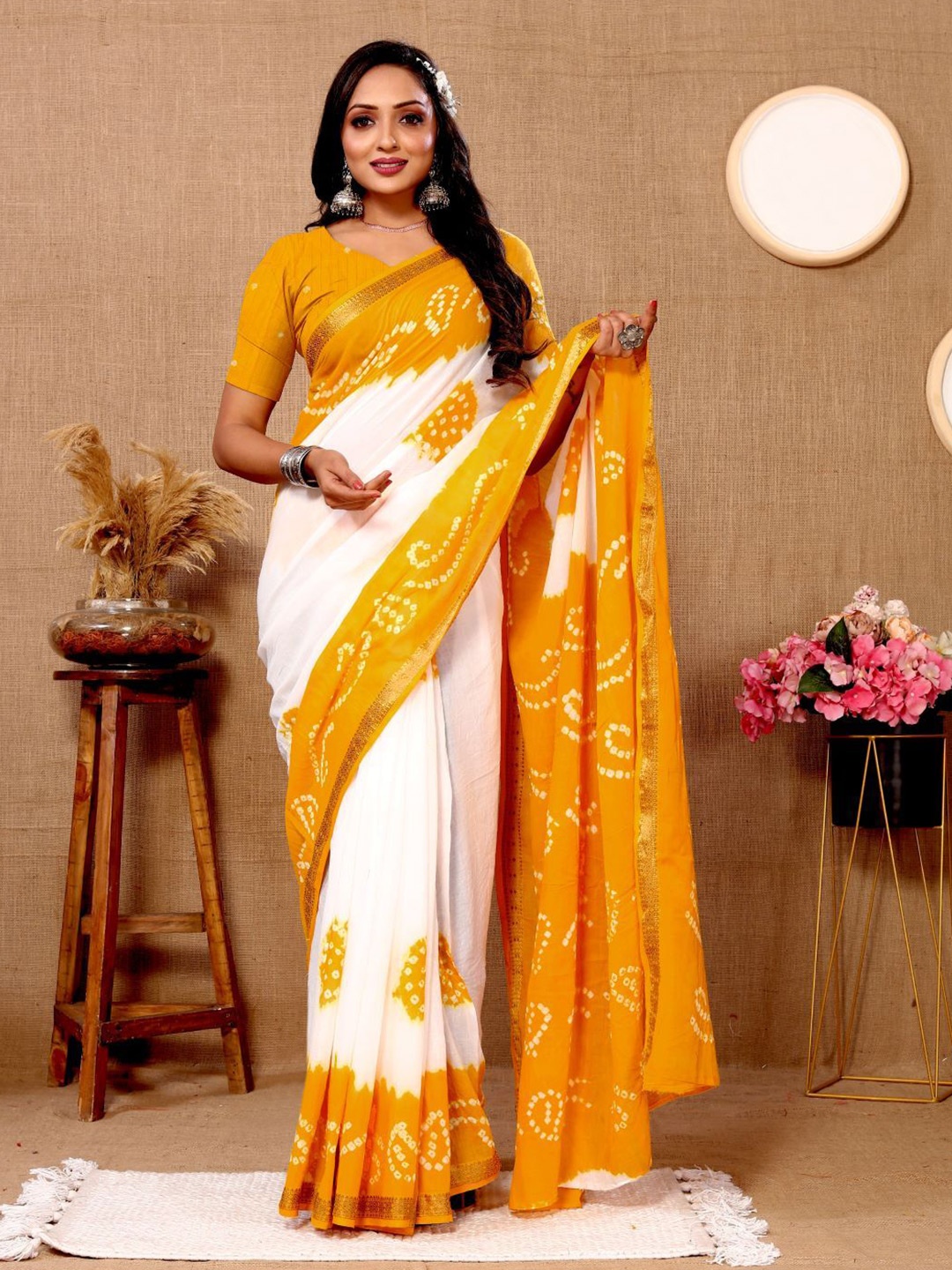 

Anouk Bandhani Zari Bandhani Saree, Yellow