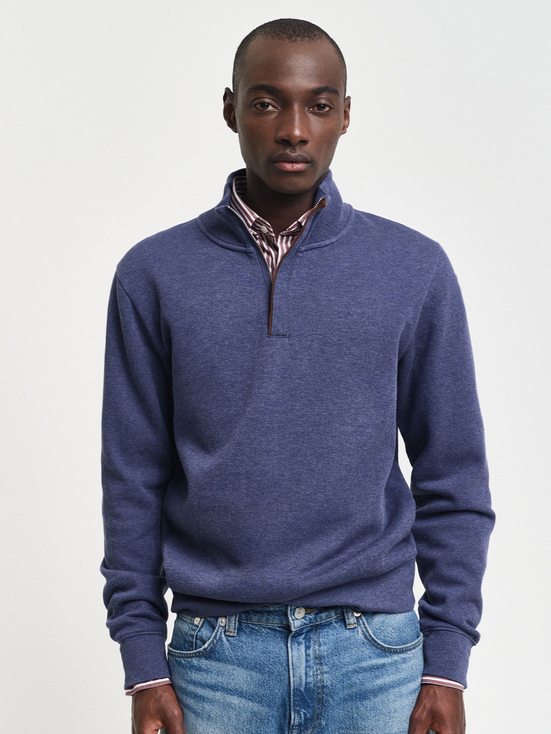 

GANT Men Solid Mock Collar Cotton Pullover Ribbed Sweatshirt, Blue