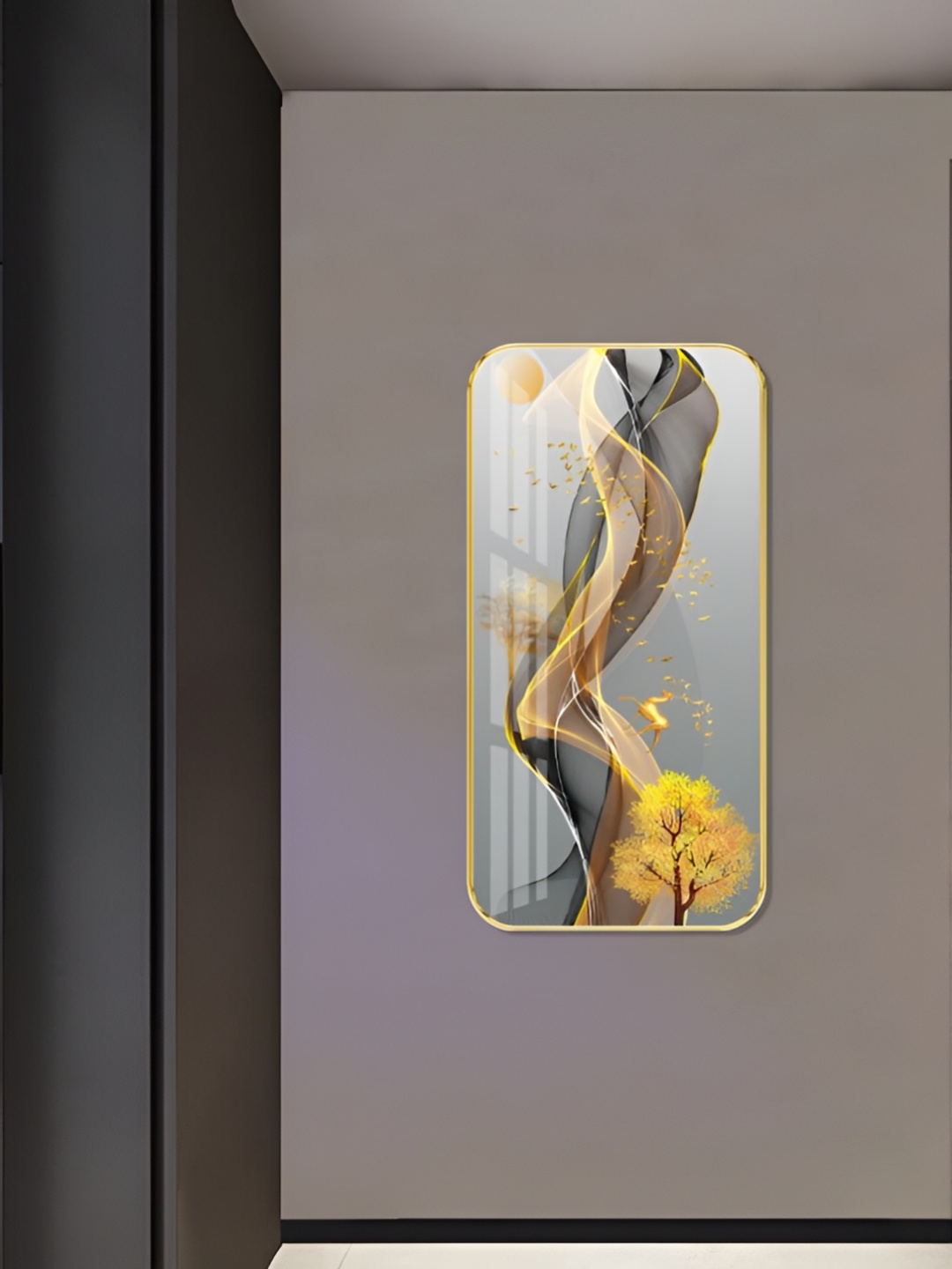 

WALLMAX Gold-Toned & Grey Printed High Glossy Wood Wall Art
