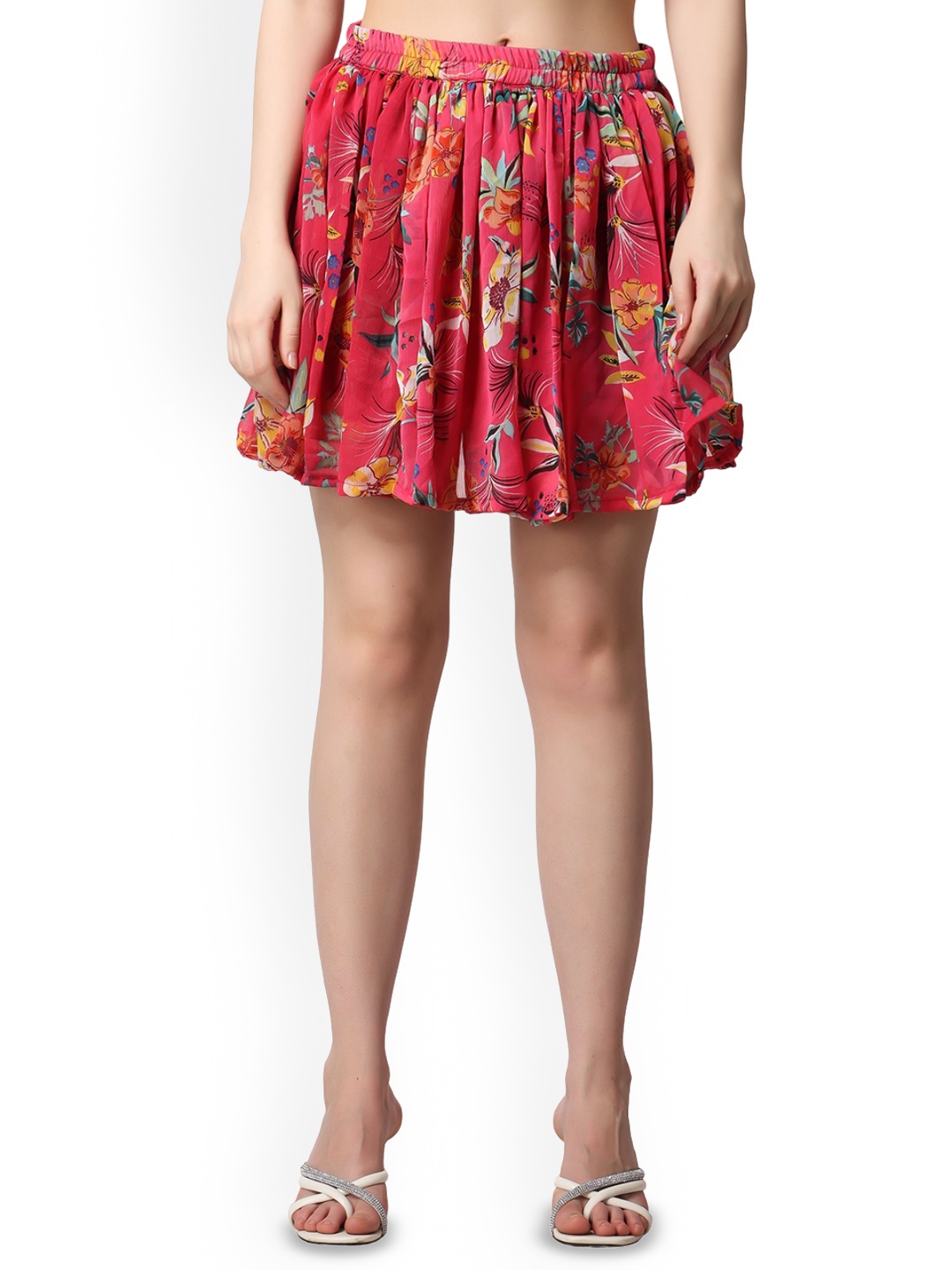 

SCORPIUS Printed Above Knee Length Flared Skirt, Pink