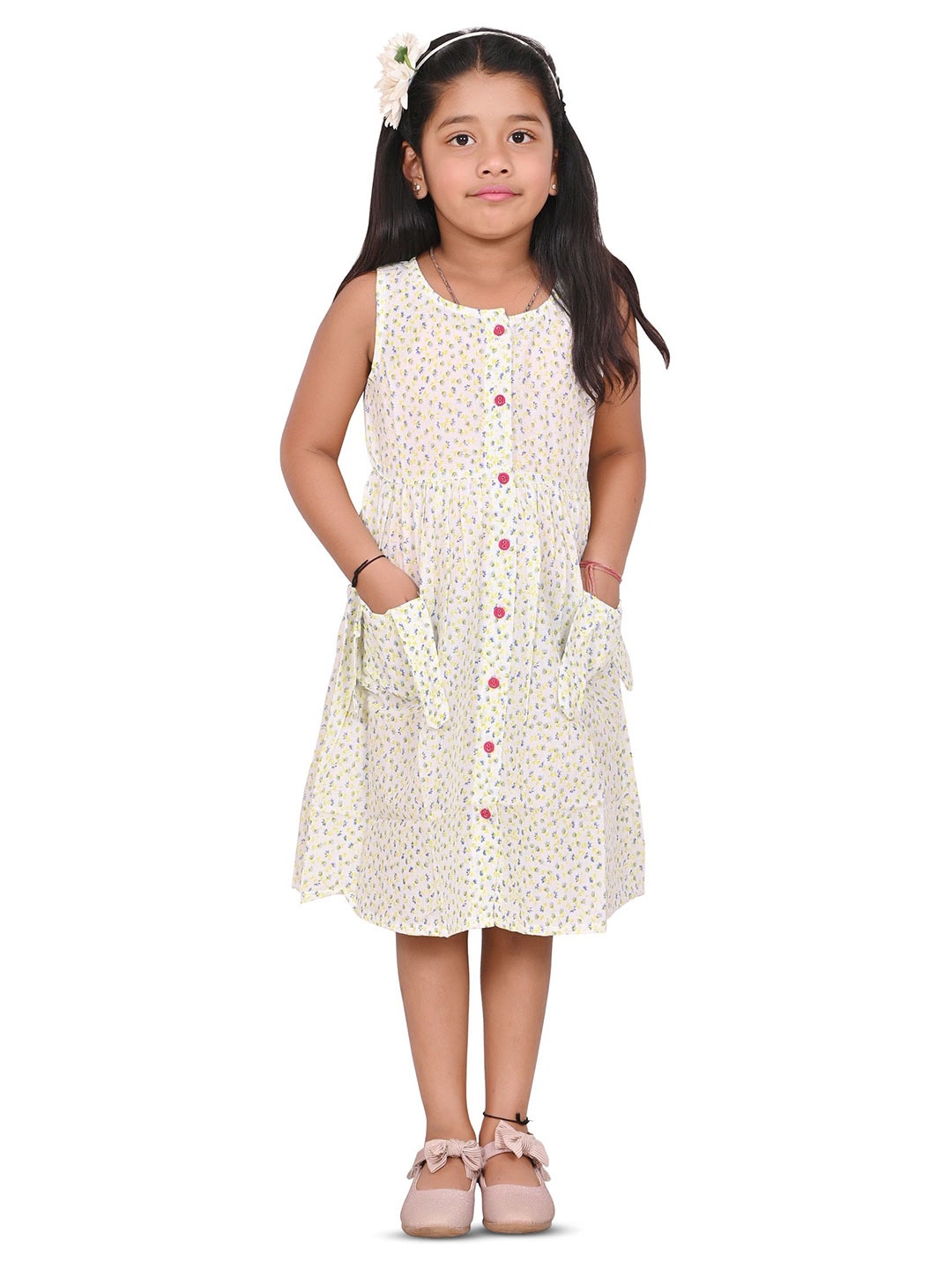 

Cloth Bites Girls Floral Printed A-Line Dress, White